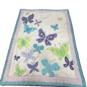 NoJo Butterfly Baby Quilt Purple Teal‎ Appliqué Blanket Crown Crafts vintage